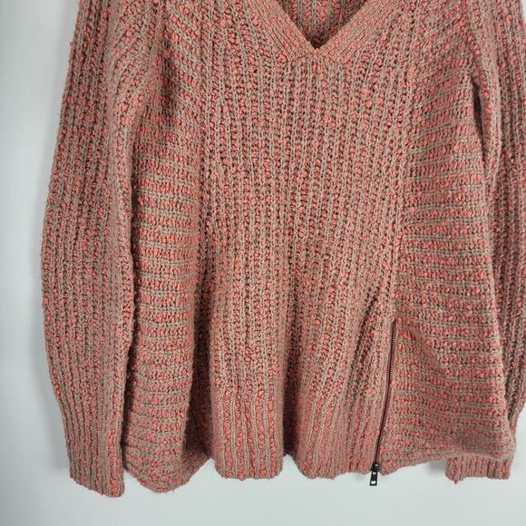 Moth Anthropologie Chunky Knit Sweater S Womens V Neck Long Sleeve Pink Grey - Picture 2 of 10